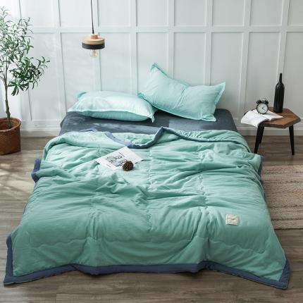 91家纺网 家纺一手货源 找家纺 鸣升家纺 日式无印风水洗棉纯色夏被舒适夏被子 松石绿