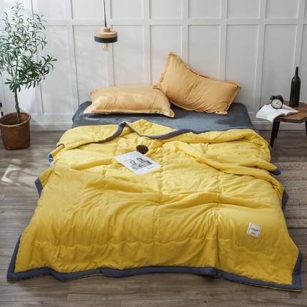 鸣升家纺 日式无印风水洗棉纯色夏被舒适夏被子 芥末黄