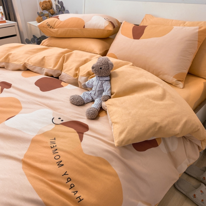 91家纺网 家纺一手货源 找家纺 晨希 2022新款全棉13372北欧风印花四件套 美好时刻-黄