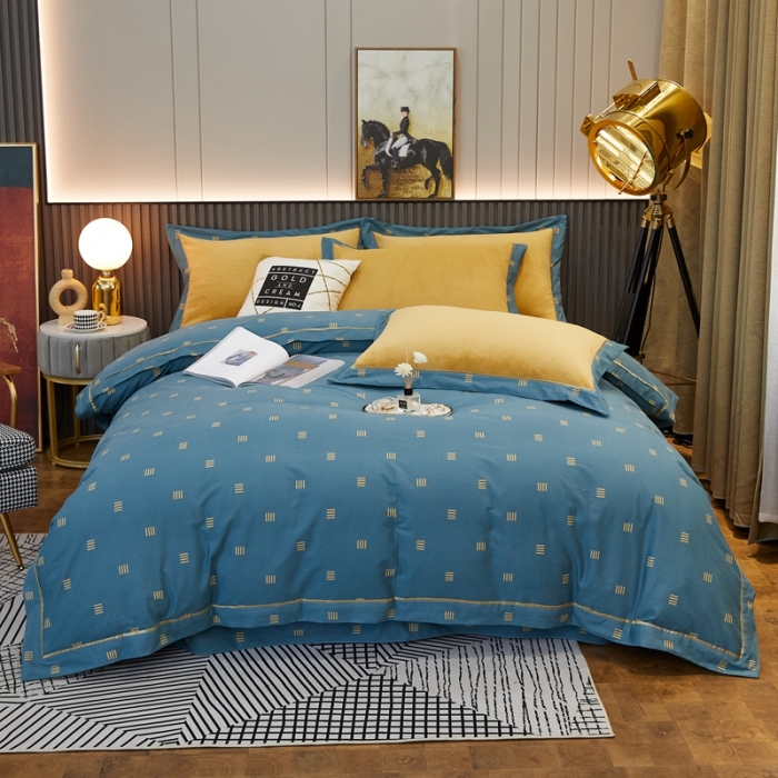 91家纺网 家纺一手货源 找家纺 （总）杜先生 2021新款230克牛奶绒拼角被边款四件套