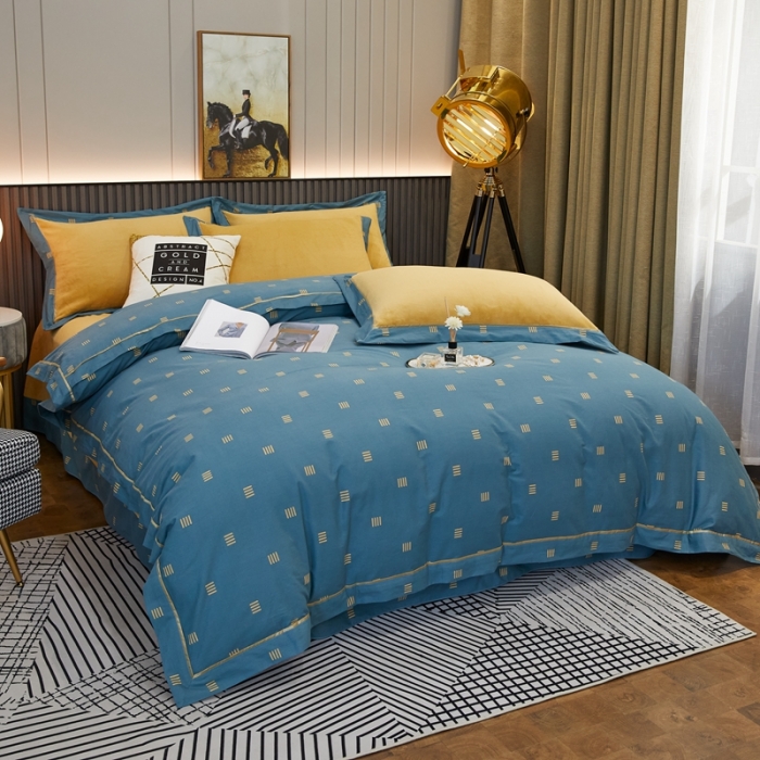 91家纺网 家纺一手货源 找家纺 （总）杜先生 2021新款230克牛奶绒拼角被边款四件套