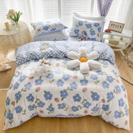 91家纺网 家纺一手货源 找家纺 珺柔家纺 2022新款13372全棉印花四件套 蓝色心情