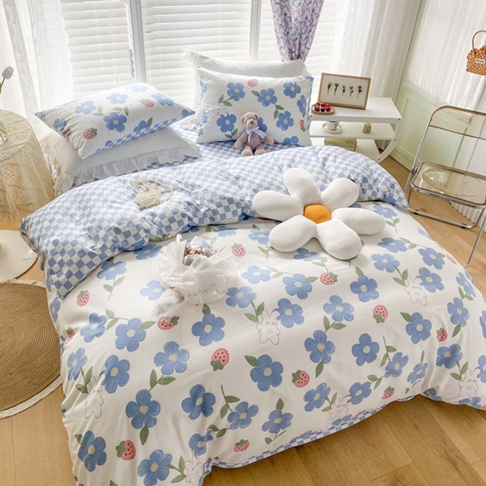 91家纺网 家纺一手货源 找家纺 珺柔家纺 2022新款13372全棉印花四件套 蓝色心情