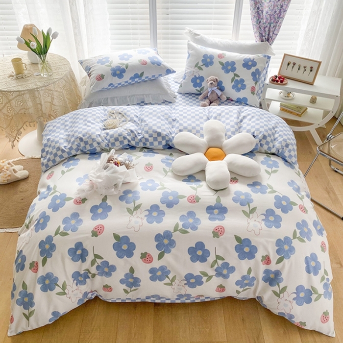 91家纺网 家纺一手货源 找家纺 珺柔家纺 2022新款13372全棉印花四件套 蓝色心情