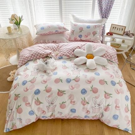 珺柔家纺 2022新款13372全棉印花四件套 蜜桃兔
