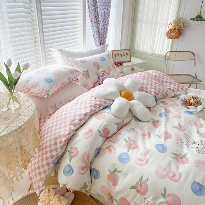 91家纺网 家纺一手货源 找家纺 珺柔家纺 2022新款13372全棉印花四件套 蜜桃兔