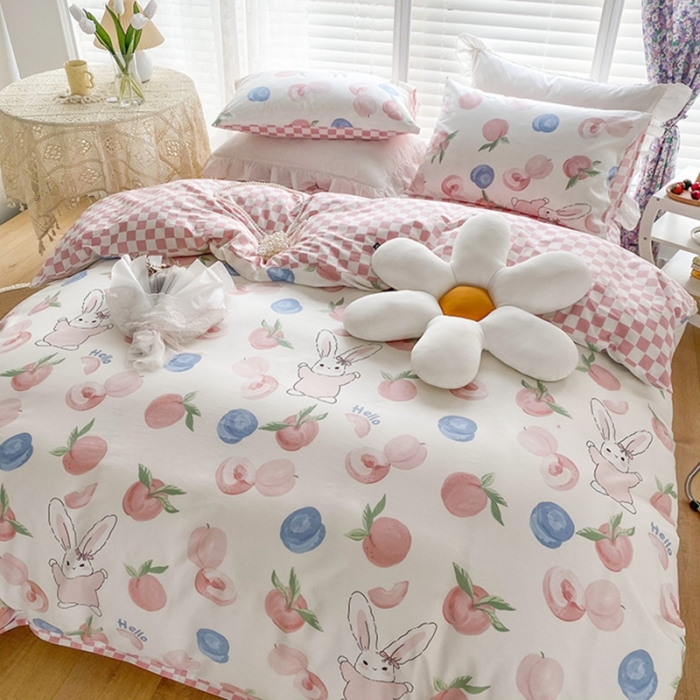 91家纺网 家纺一手货源 找家纺 珺柔家纺 2022新款13372全棉印花四件套 蜜桃兔