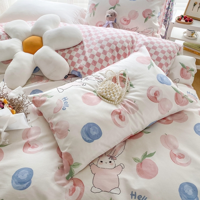 91家纺网 家纺一手货源 找家纺 珺柔家纺 2022新款13372全棉印花四件套 蜜桃兔