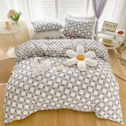 珺柔家纺 2022新款13372全棉印花四件套 黑白格