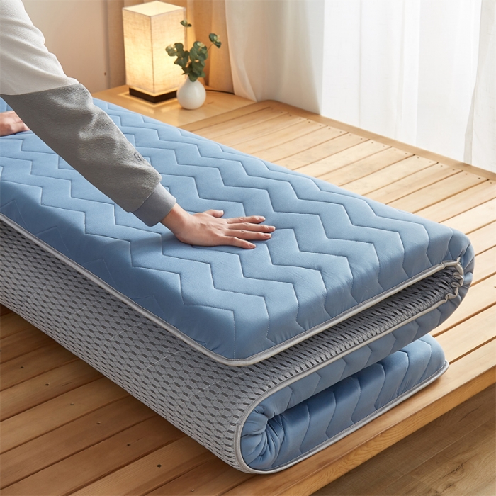 91家纺网 家纺一手货源 找家纺 寐珂家纺 2025新款A类针织乳胶床垫-双人款 清新蓝