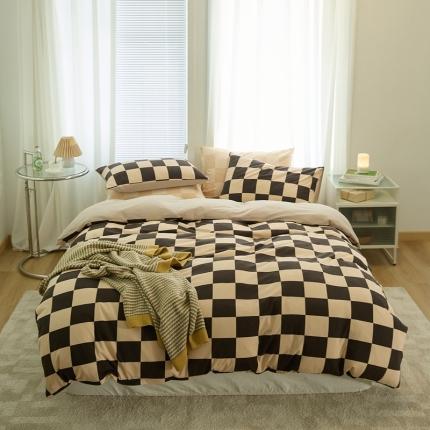 91家纺网 家纺一手货源 找家纺 （总）原研家居 2022新款针织棉棋盘格系列四件套