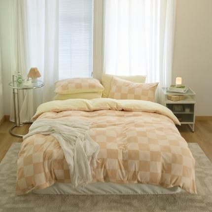 91家纺网 家纺一手货源 找家纺 （总）原研家居 2022新款针织棉棋盘格系列四件套