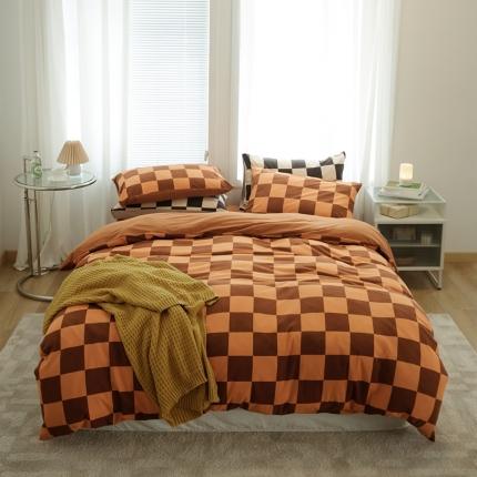 91家纺网 家纺一手货源 找家纺 （总）原研家居 2022新款针织棉棋盘格系列四件套