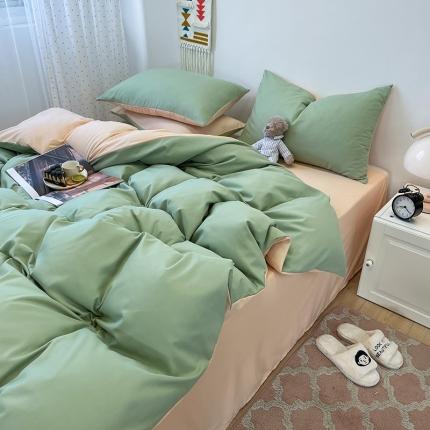 爱旅生活 2023新款床上用品纯色四件套学生三件套 双拼-浅绿-浅驼