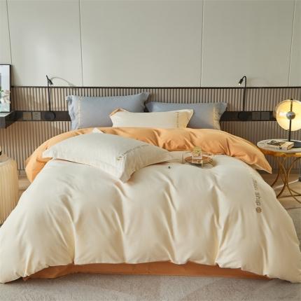 91家纺网 家纺一手货源 找家纺 初拾2022新款100支火山纳米磨毛四件套香榭-象牙白南瓜橘