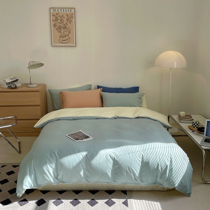 91家纺网 家纺一手货源 找家纺 （总）窝米 2022春季新品素色双拼水洗棉系列四件套