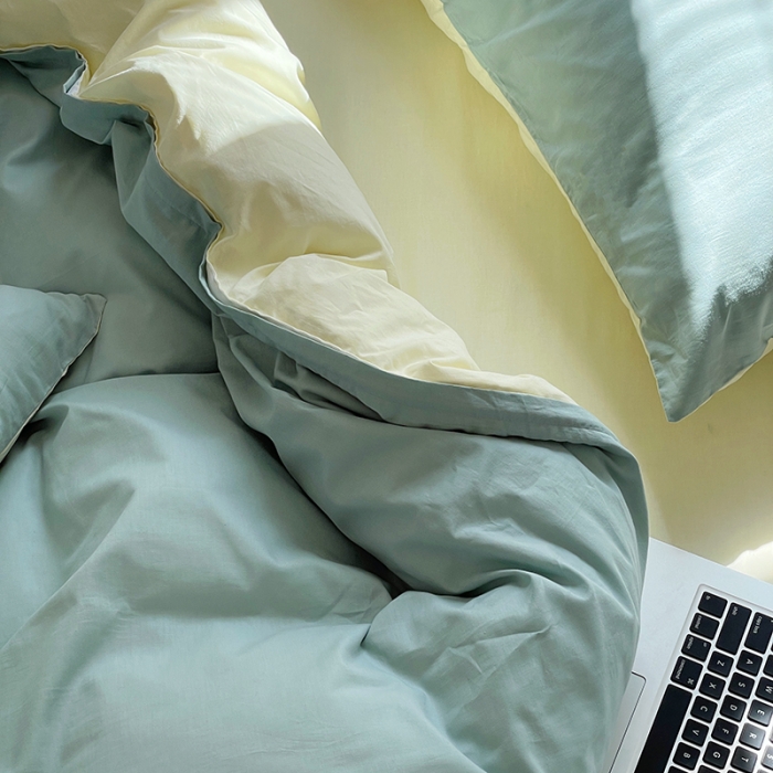 91家纺网 家纺一手货源 找家纺 （总）窝米 2022春季新品素色双拼水洗棉系列四件套