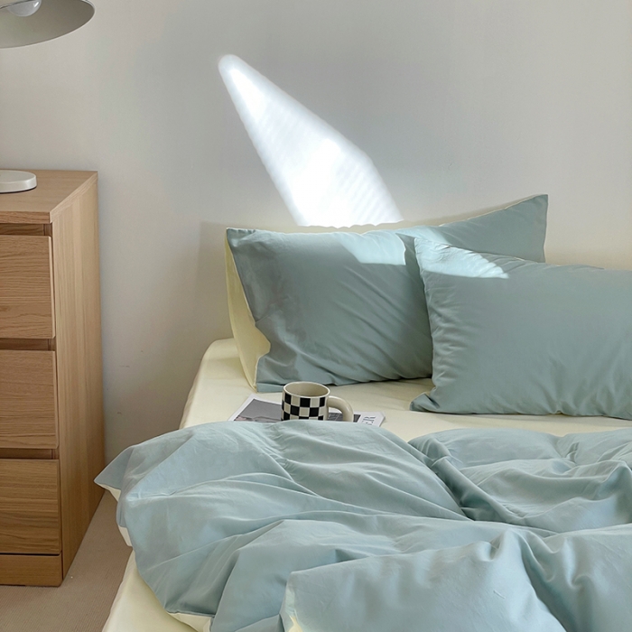 91家纺网 家纺一手货源 找家纺 （总）窝米 2022春季新品素色双拼水洗棉系列四件套