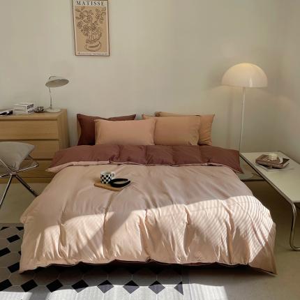 窝米 2022春季新品素色双拼水洗棉系列四件套 可可双拼