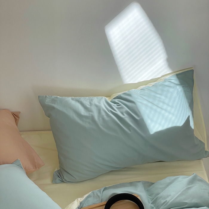 91家纺网 家纺一手货源 找家纺 窝米 2022春季新品素色双拼水洗棉系列四件套 米兰双拼