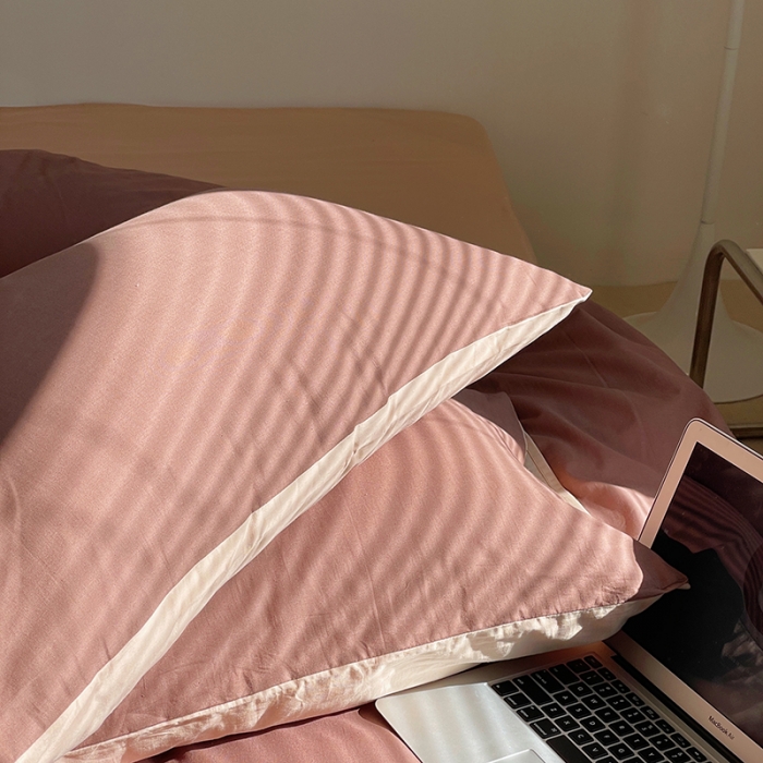 91家纺网 家纺一手货源 找家纺 窝米 2022春季新品素色双拼水洗棉系列四件套 欧蕾咖啡双拼