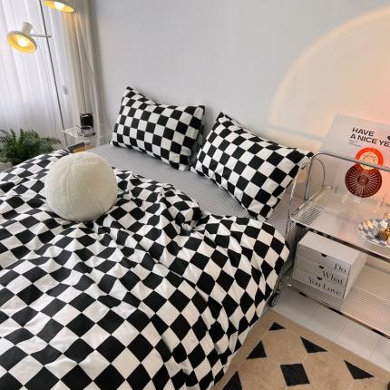 91家纺网 家纺一手货源 找家纺 （总）梦家居 2022新款棋盘格系列全棉四件套