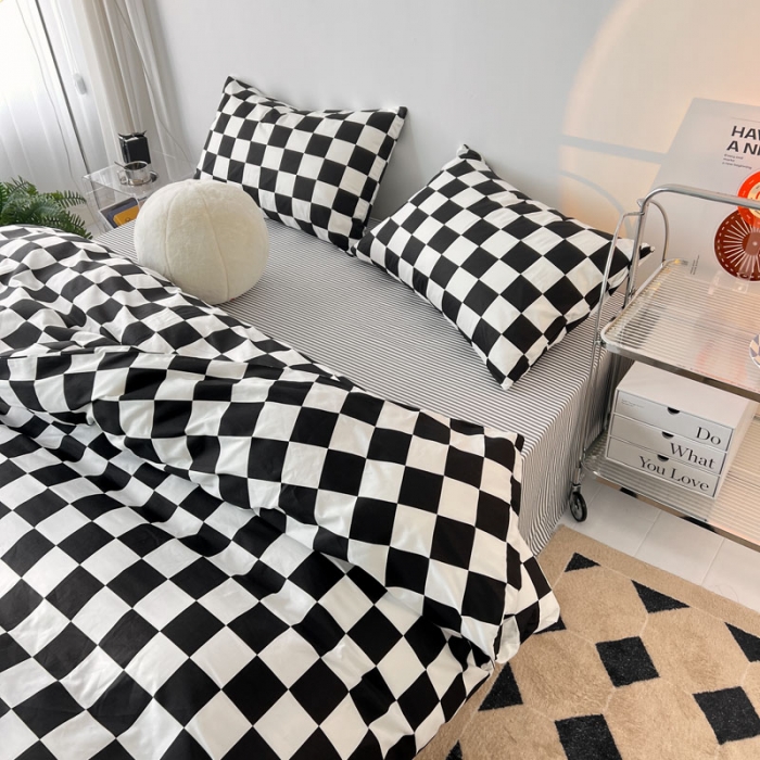 91家纺网 家纺一手货源 找家纺 （总）梦家居 2022新款棋盘格系列全棉四件套