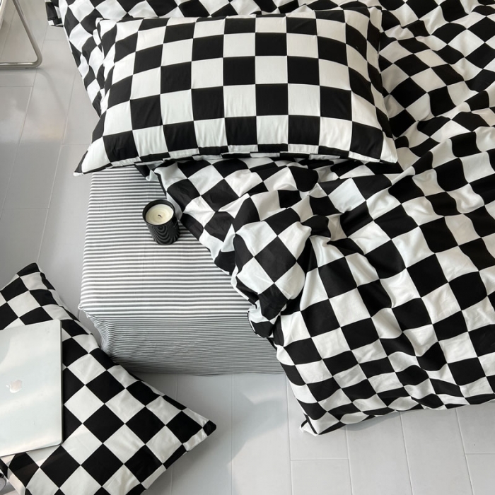 91家纺网 家纺一手货源 找家纺 （总）梦家居 2022新款棋盘格系列全棉四件套