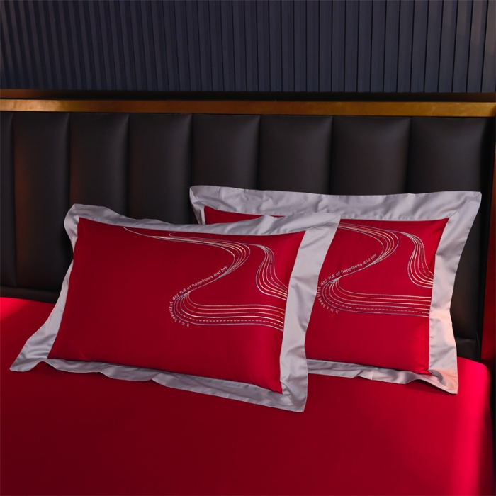 91家纺网 家纺一手货源 找家纺 瑞驰家纺 长绒棉绣花四件套-锦瑟 极光红