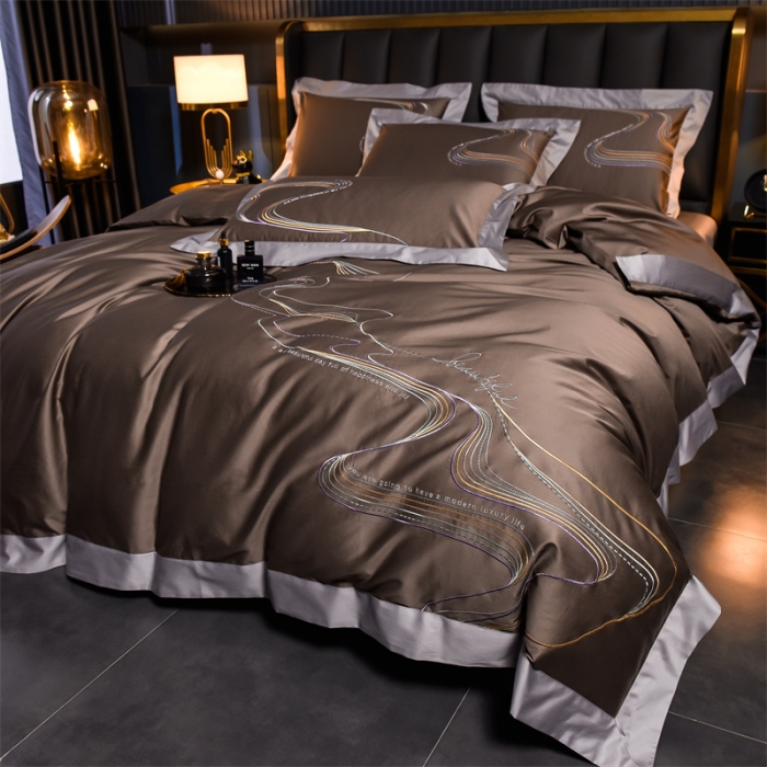 91家纺网 家纺一手货源 找家纺 瑞驰家纺 长绒棉绣花四件套-锦瑟 金属咖