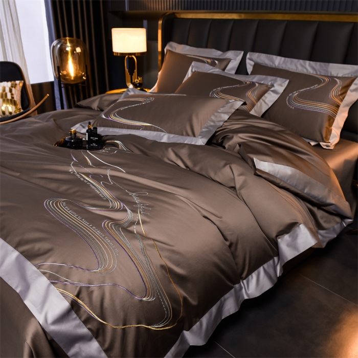 91家纺网 家纺一手货源 找家纺 瑞驰家纺 长绒棉绣花四件套-锦瑟 金属咖