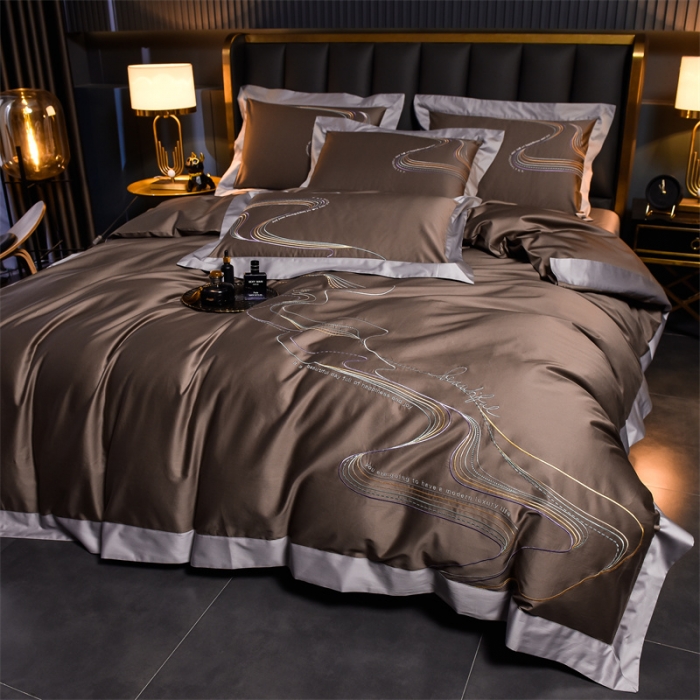 91家纺网 家纺一手货源 找家纺 瑞驰家纺 长绒棉绣花四件套-锦瑟 金属咖