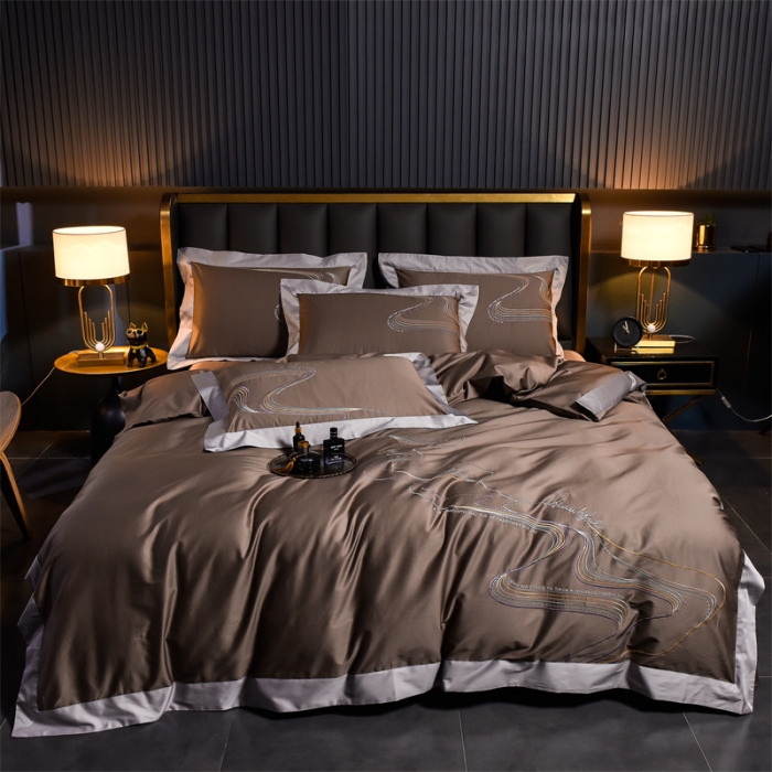 91家纺网 家纺一手货源 找家纺 瑞驰家纺 长绒棉绣花四件套-锦瑟 金属咖