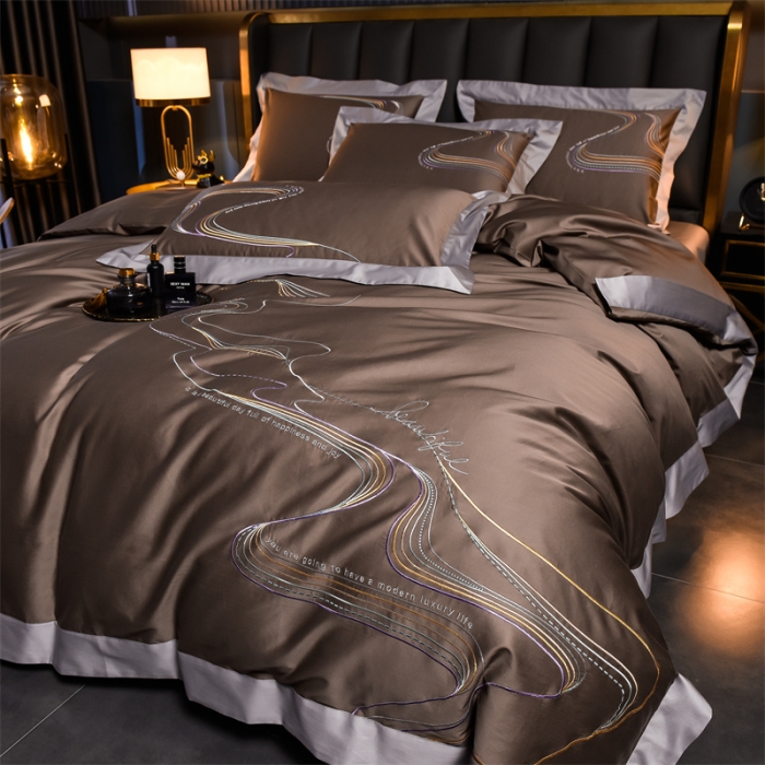 91家纺网 家纺一手货源 找家纺 瑞驰家纺 长绒棉绣花四件套-锦瑟 金属咖