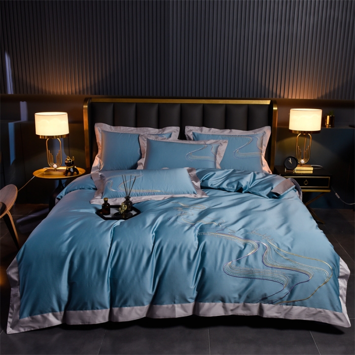 91家纺网 家纺一手货源 找家纺 瑞驰家纺 长绒棉绣花四件套-锦瑟 魅影蓝