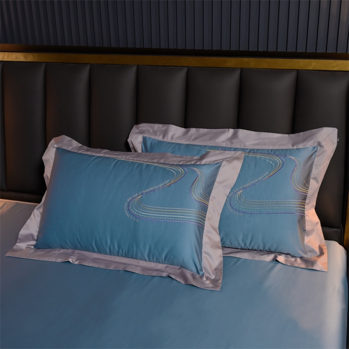 91家纺网 家纺一手货源 找家纺 瑞驰家纺 长绒棉绣花四件套-锦瑟 魅影蓝