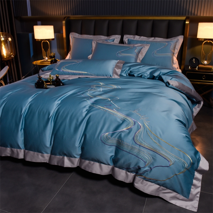 91家纺网 家纺一手货源 找家纺 瑞驰家纺 长绒棉绣花四件套-锦瑟 魅影蓝