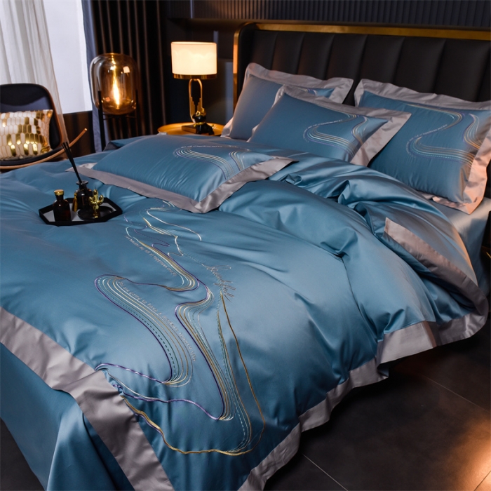 91家纺网 家纺一手货源 找家纺 瑞驰家纺 长绒棉绣花四件套-锦瑟 魅影蓝