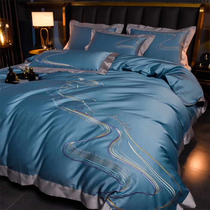 91家纺网 家纺一手货源 找家纺 瑞驰家纺 长绒棉绣花四件套-锦瑟 魅影蓝