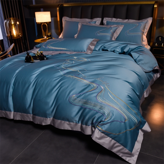 91家纺网 家纺一手货源 找家纺 瑞驰家纺 长绒棉绣花四件套-锦瑟 魅影蓝