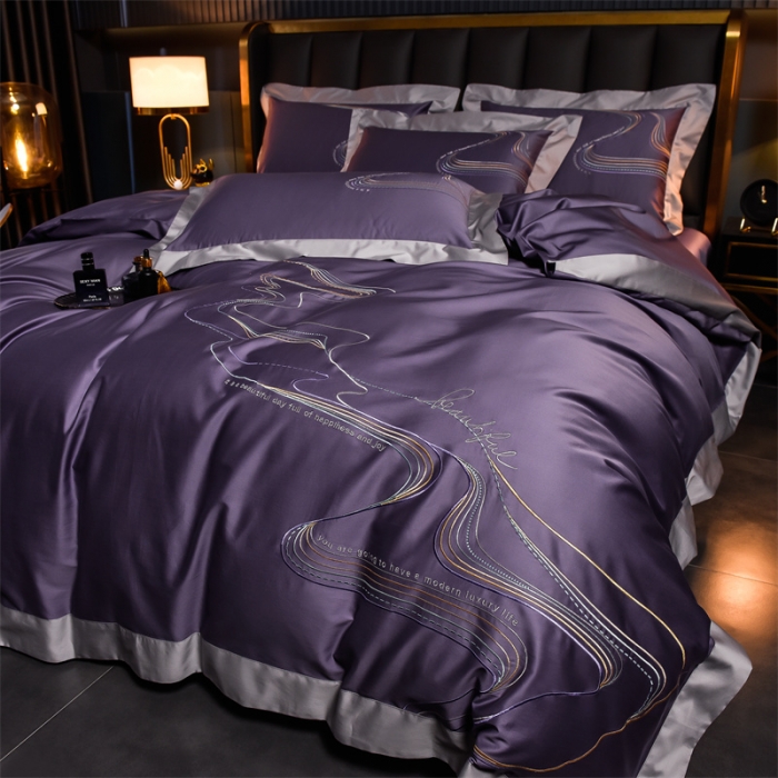 91家纺网 家纺一手货源 找家纺 瑞驰家纺 长绒棉绣花四件套-锦瑟 圣女紫