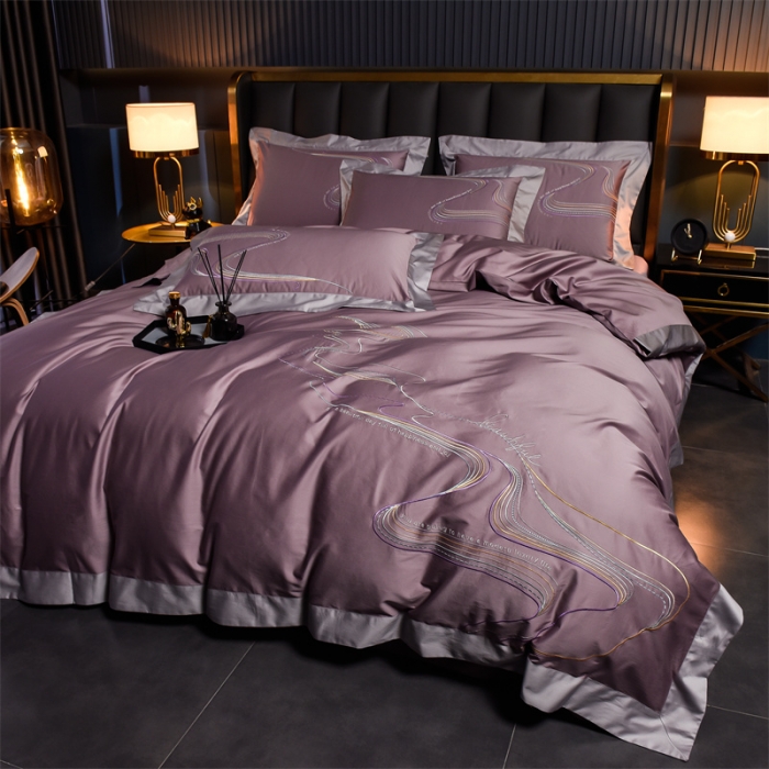 91家纺网 家纺一手货源 找家纺 瑞驰家纺 长绒棉绣花四件套-锦瑟 香芋紫