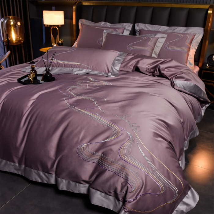 91家纺网 家纺一手货源 找家纺 瑞驰家纺 长绒棉绣花四件套-锦瑟 香芋紫