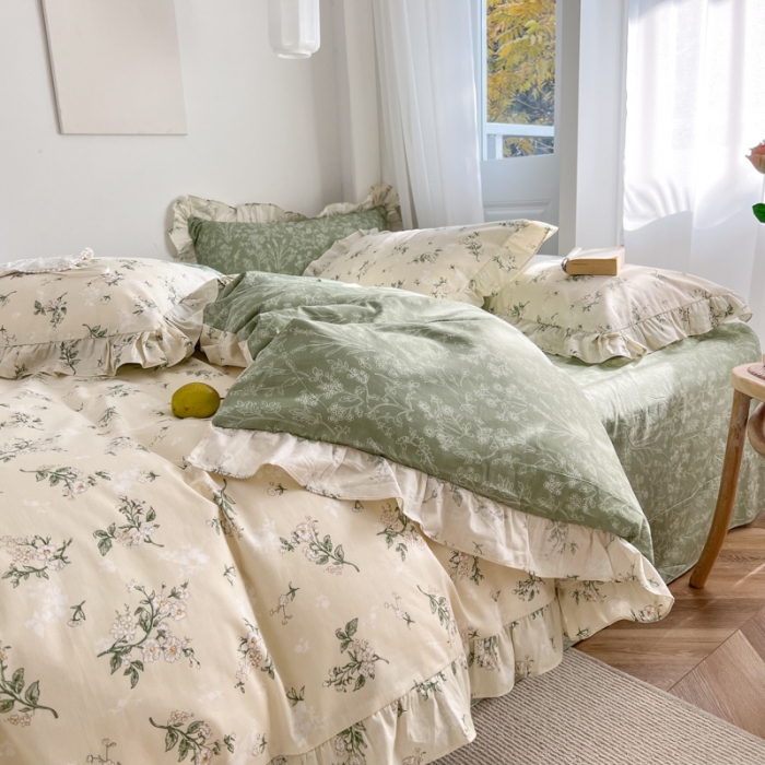 91家纺网 家纺一手货源 找家纺 棉生活 2025新款洛丽塔花边款全棉四件套 茶艺师