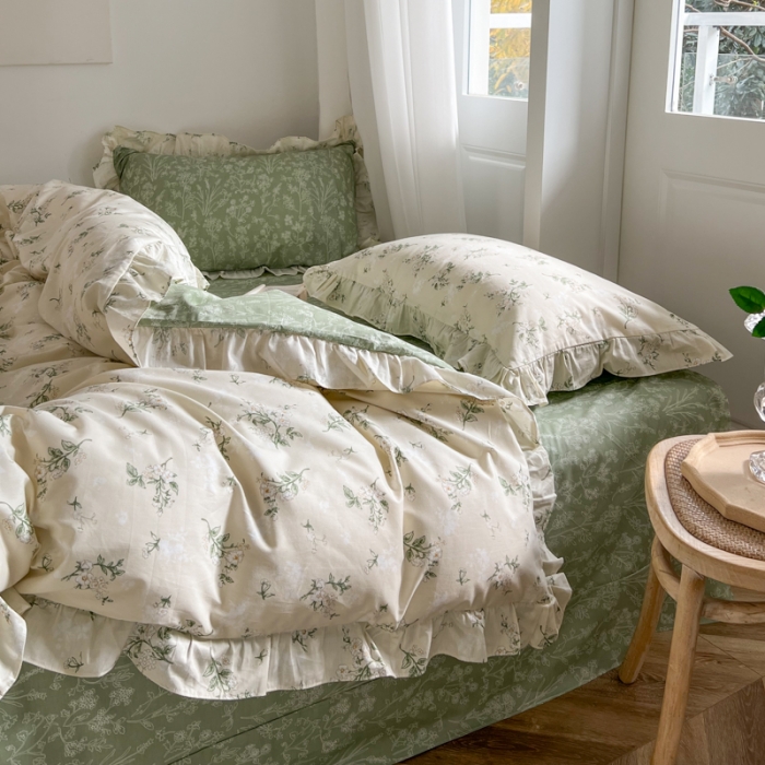 91家纺网 家纺一手货源 找家纺 棉生活 2025新款洛丽塔花边款全棉四件套 茶艺师