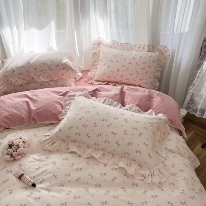 91家纺网 家纺一手货源 找家纺 棉生活 2025新款洛丽塔花边款全棉四件套 花乐礼