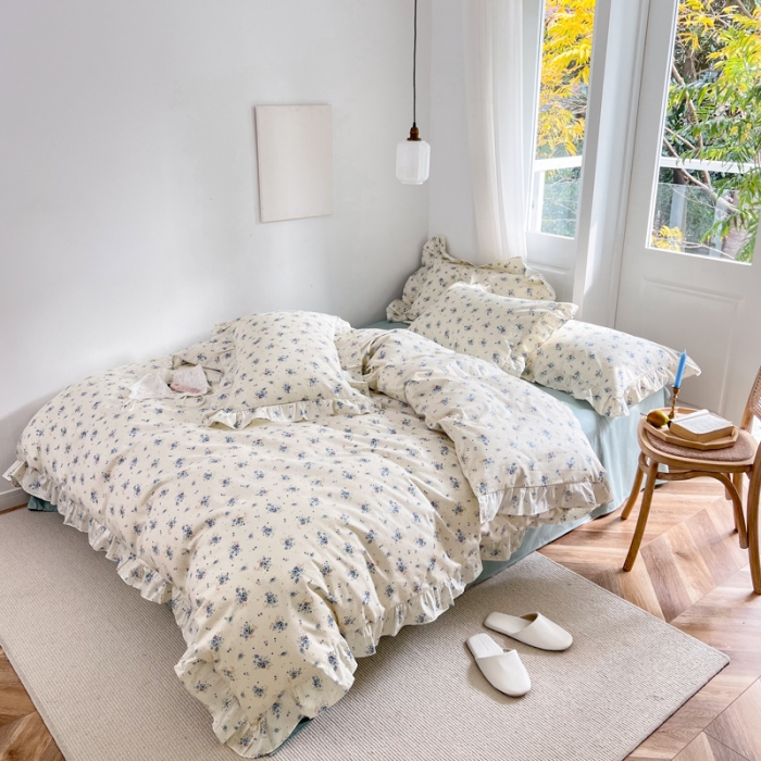 91家纺网 家纺一手货源 找家纺 棉生活 2025新款洛丽塔花边款全棉四件套 花舞悠然