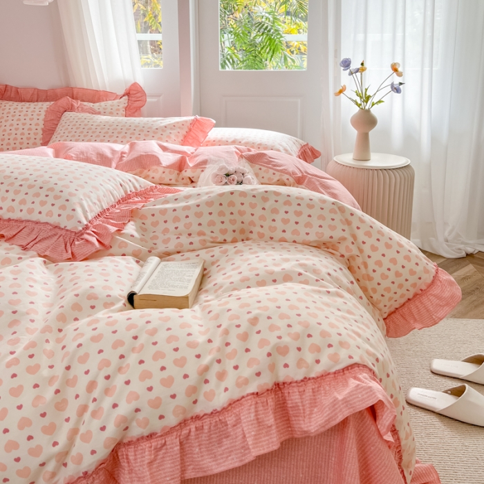 91家纺网 家纺一手货源 找家纺 棉生活 2025新款洛丽塔花边款全棉四件套 心愿