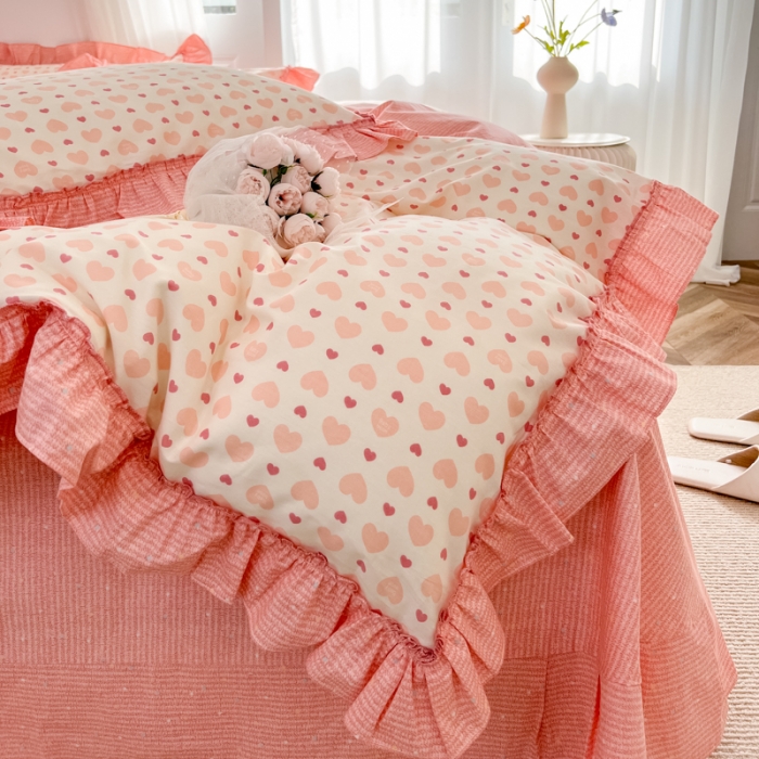 91家纺网 家纺一手货源 找家纺 棉生活 2025新款洛丽塔花边款全棉四件套 心愿