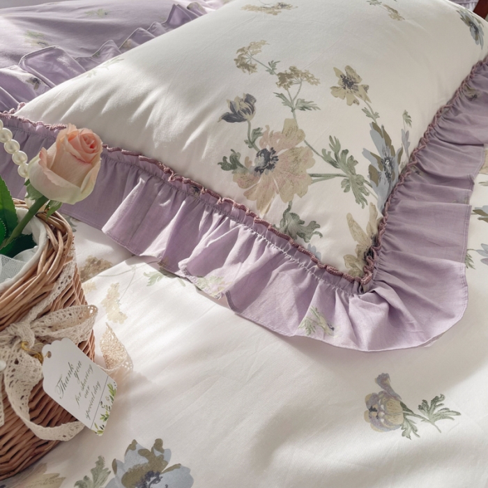 91家纺网 家纺一手货源 找家纺 棉生活 2025新款洛丽塔花边款全棉四件套 栀子花开